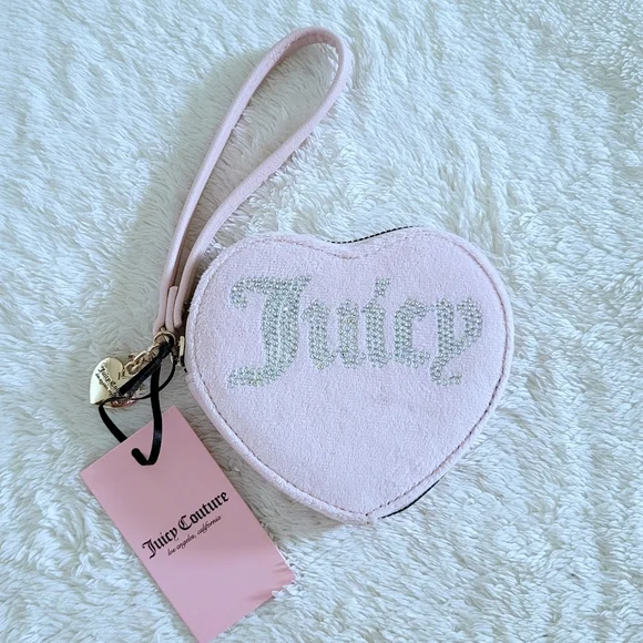 Juicy🍊 Couture Pink Clay Velour Heart🩷 Zip Around Coin Purse - NWT - Picture 13 of 16